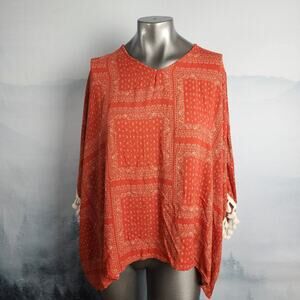 JODIFL Orange Paisley Oversized Fringe V-Neck Tunic | Women's Small